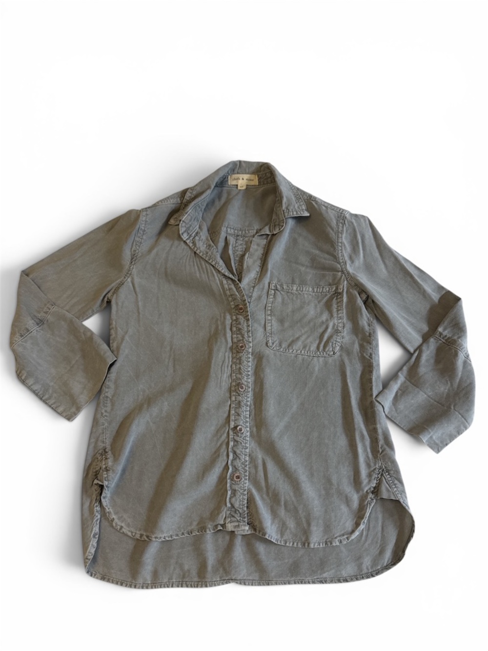 Anthropologie Cloth & Stone Blue Gray Tencel Button Down Shirt XS Lyocell